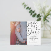 Modern Save Our Date Photo Elegant Script Wedding Aankondigingskaart (Staand voorkant)
