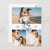 Modern Save the Date 3 Photo Collage Script Briefkaart (Voorkant / Achterkant)