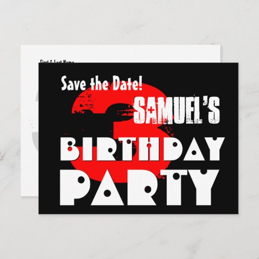 Modern Save the Date 3rd Verjaardagsfeest V35 Aankondigingskaart (Voorkant / Achterkant)