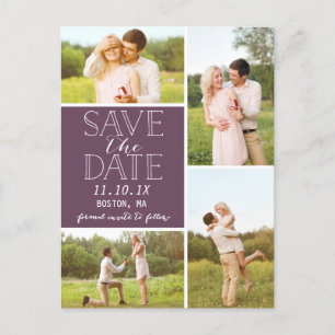 Modern Save the Date 4-Photo Paars Collage Aankondigingskaart