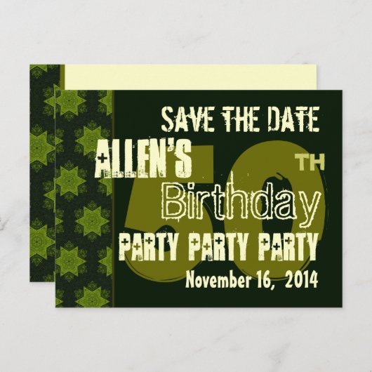 Modern Save the Date 50th Verjaardagsfeest R203AB Aankondigingskaart (Voorkant / Achterkant)