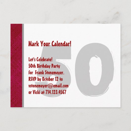 Modern Save the Date 50th Verjaardagsfeest R203C Aankondigingskaart (Achterkant)