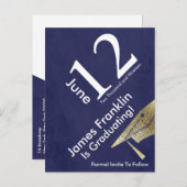 Modern Save the Date Afstuderen Goud Wit Blauw Aankondigingskaart (Voorkant / Achterkant)