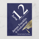 Modern Save the Date Afstuderen Goud Wit Blauw Aankondigingskaart (Voorkant)