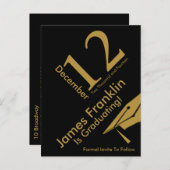 Modern Save The Date Afstuderen Zwart en Goud Aankondigingskaart (Voorkant / Achterkant)