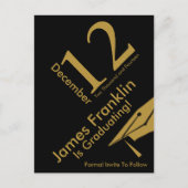 Modern Save The Date Afstuderen Zwart en Goud Aankondigingskaart (Voorkant)