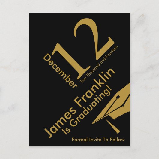 Modern Save The Date Afstuderen Zwart en Goud Aankondigingskaart (Voorkant)