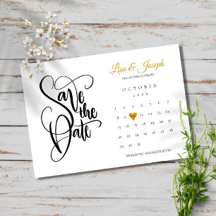 Modern Save the Date Calendar Gold Love Heart