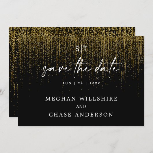 Modern Save the Date Edgy Gold Glitter Kaart (Voorkant / Achterkant)