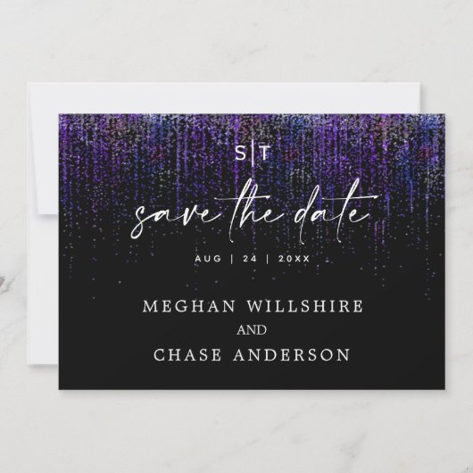 Modern Save the Date Edgy Paarse Glitter Kaart (Voorkant)