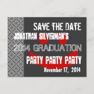 Modern Save the Date Graduation Party Rood Zwart Aankondigingskaart