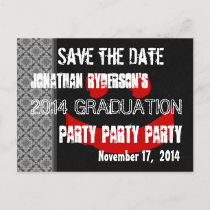 Modern Save the Date Graduation Party Rood Zwart V Aankondigingskaart
