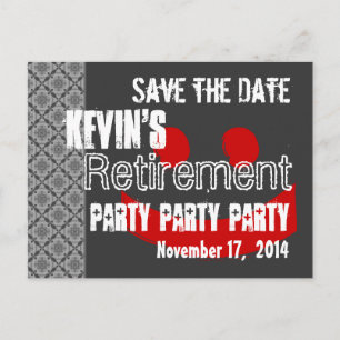 Modern Save the Date Pensioenfeest grijs rood Aankondigingskaart