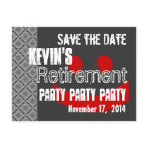 Modern Save the Date Pensioenfeest grijs rood