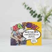 Modern Save the Date Photo Comic Book KAPOW Aankondigingskaart (Staand voorkant)