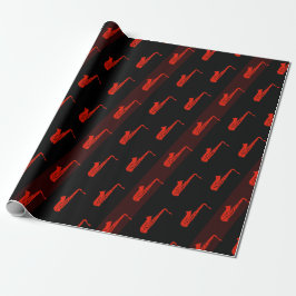 Modern Saxofoon Patroon Zwart Donkerrood Retro Coo Cadeaupapier