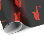 Modern Saxofoon Patroon Zwart Donkerrood Retro Coo Cadeaupapier (Rol Hoek)