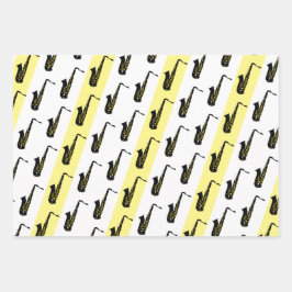 Modern Saxophone Pattern Jazz Black White Saxo Inpakpapier Vel