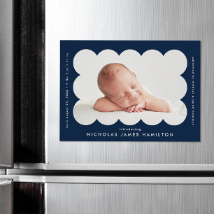 Modern Scalloped Photo Birth Announcement Magnet