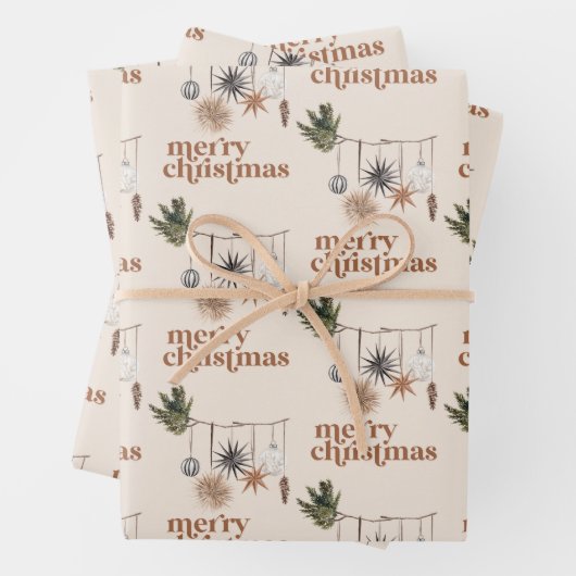 Modern Scandi Boho Neutraal Vrolijk Kerstfeest Inpakpapier Vel (In situ)