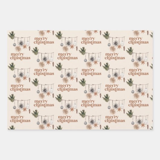 Modern Scandi Boho Neutraal Vrolijk Kerstfeest Inpakpapier Vel (Voorkant)