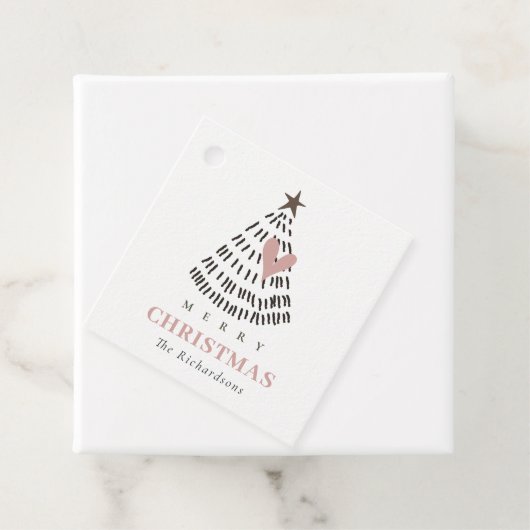 Modern Scandi Minimal Blush Heart Christmas Tree Bedankjes Labels (In situ)