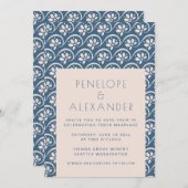 Modern Scandinavian Blue Floral Wedding Invitation Kaart (Voorkant / Achterkant)