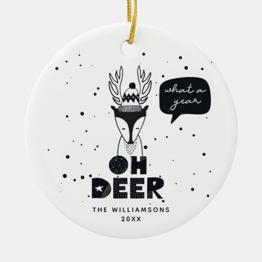 Modern Scandinavian Fun Deer Crazy Year Keramisch Ornament (Voorkant)