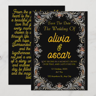 Modern Scandinavian Rosemaling Wedding Invitation 