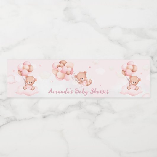 Modern schattig boho teddybeer ballon Baby shower Waterfles Etiket (Enkel label)
