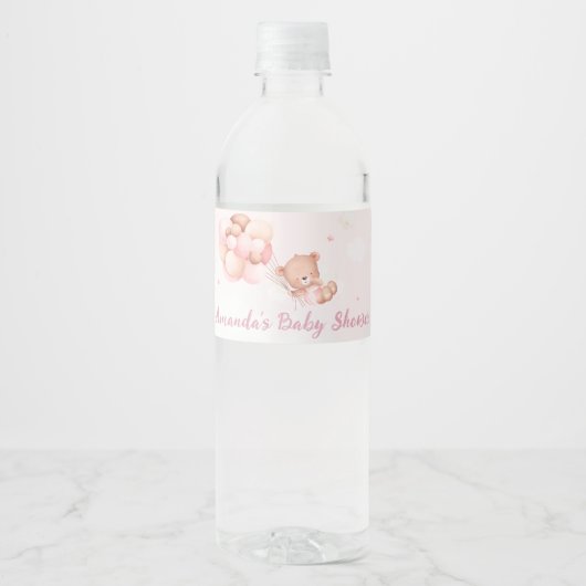 Modern schattig boho teddybeer ballon Baby shower Waterfles Etiket (Voorkant)