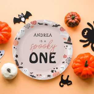 Modern schattig spooky een halloween eerste verjaa papieren bordje