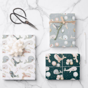 Modern schattig walvisdieren verjaardagsfeestje Ba Inpakpapier Vel