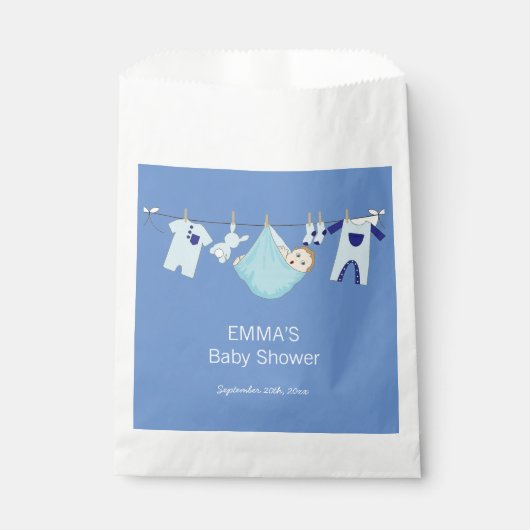 Modern Schattige Blauw Clothesline Boy Baby shower Bedankzakje (Voorkant)