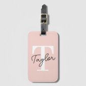 Modern Schattige Blush Roze Monogram Naam Girly Sc Bagagelabel (Voorkant (verticaal))