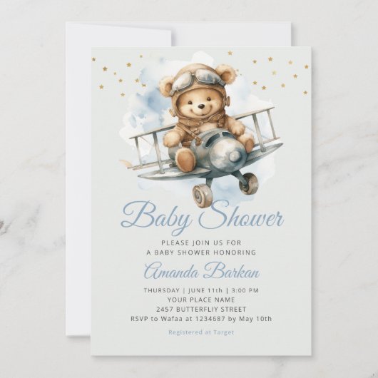 Modern Schattige Boho Blue teddybeer boy baby show Kaart (Voorkant)