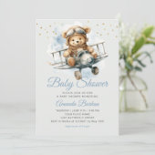 Modern Schattige Boho Blue teddybeer boy baby show Kaart (Staand voorkant)
