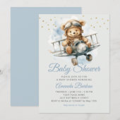 Modern Schattige Boho Blue teddybeer boy baby show Kaart (Voorkant / Achterkant)