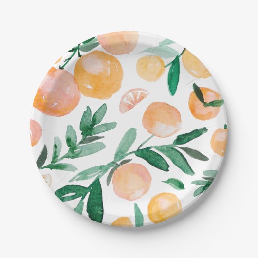 Modern Schattige Citrus Sinaasappel Baby shower Papieren Bordje (Voorkant)