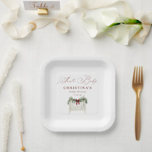 Modern Schattige Elegant Santa Baby Baby shower Papieren Bordje