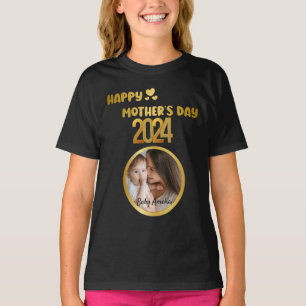 Modern Schattige Golden Happy Moederdag Foto Zwart T-shirt