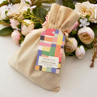 Modern Schattige Kleurenblok Pensioenfeest Dank u Cadeaulabel