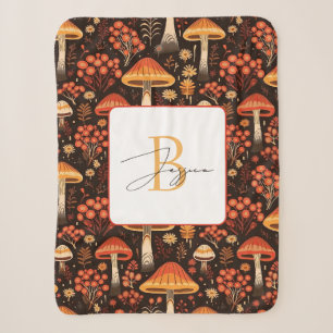 Modern Schattige Mushrooms Illustratie Initialen S Sherpa Deken