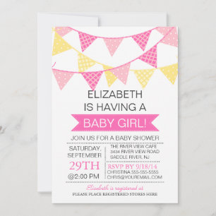 Modern Schattige Roze Bunting MEISJES Baby shower Kaart