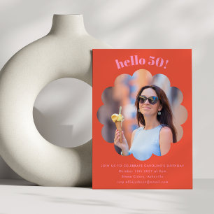 Modern Schattige Roze Sinaasappel 50ste Verjaardag Kaart