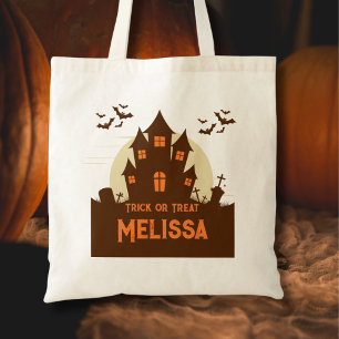 Modern Schattige spookhuis Spooky Halloween Tote Bag