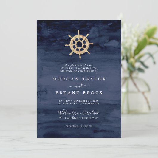 Modern Scheepvaart | Scheepsstuur Formele Trouwdag Kaart (Staand voorkant)