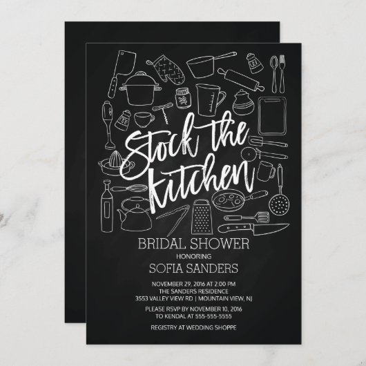 Modern schoolbord Stock de Keuken Douche Uitnodige Kaart (Voorkant / Achterkant)