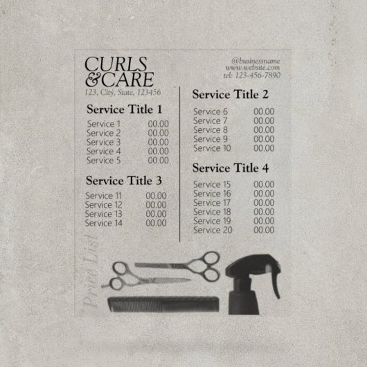 Modern Schoon Haar Salon Service Menu/Prijslijst Acryl Bord