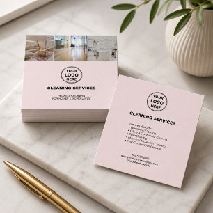Modern Schoonmaak Diensten Foto Logo Roze Vierkante Visitekaartje